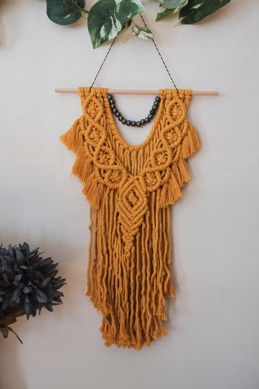 Macrame Mustard Beaded Wall Hanging