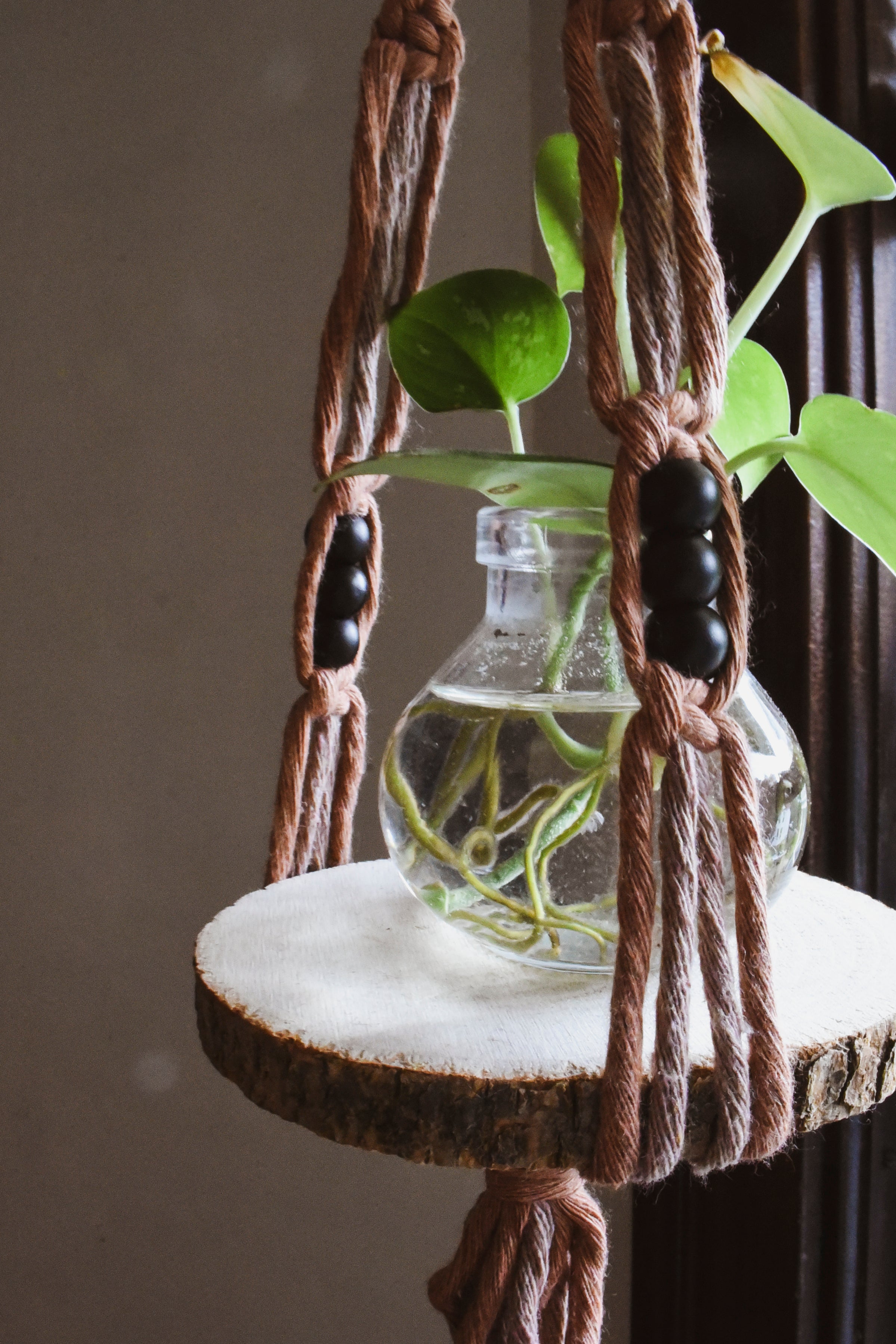 macrame plant hanger with wooden base Mini Floating Macrame Shelf – Nightshade Knots